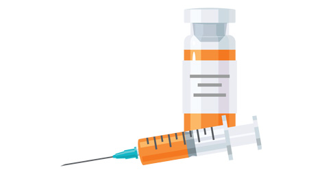 Illustration of a needle and vial with vaccine in